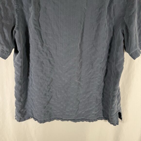 Croft Barrow 100% Silk Shirt Men's Large Blue Button Up Short Sleeve Collared - Picture 9 of 9